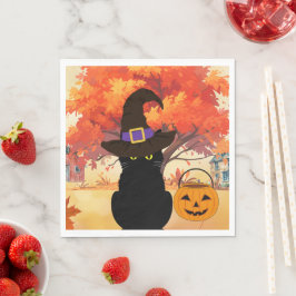 Servilleta de papel de Halloween de gato negro