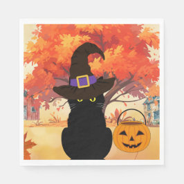 Servilleta de papel de Halloween de gato negro