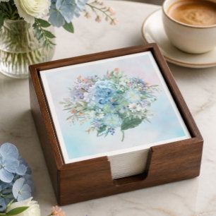 Servilleta de papel de hortensia azul acuarela