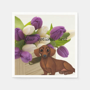 Servilleta de papel de los tulipanes del Dachshund