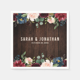 Servilleta de papel de madera floral rojo Borgoña