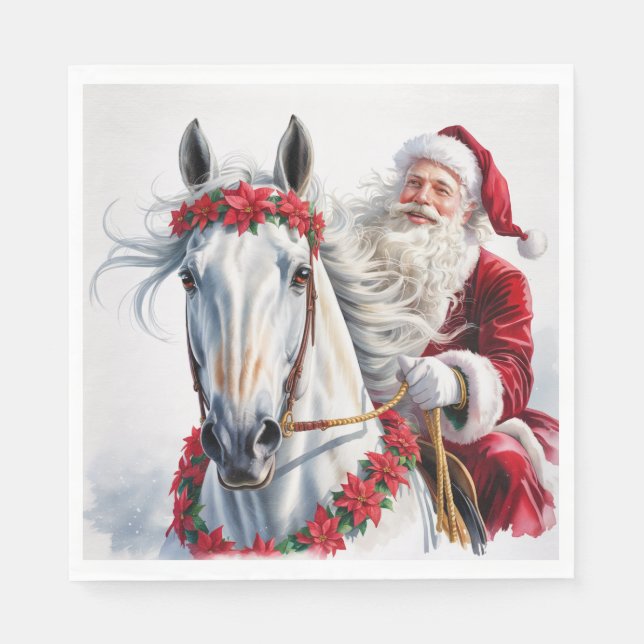 Servilleta de papel de Navidad Santa montando un c (Anverso)