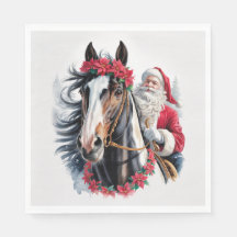 Servilleta de papel de Navidad Santa montando un c