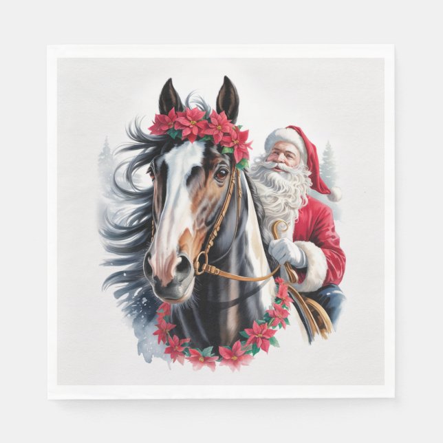 Servilleta de papel de Navidad Santa montando un c (Anverso)