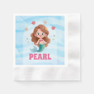 Servilleta de papel de niña sirena acuarela bajo e