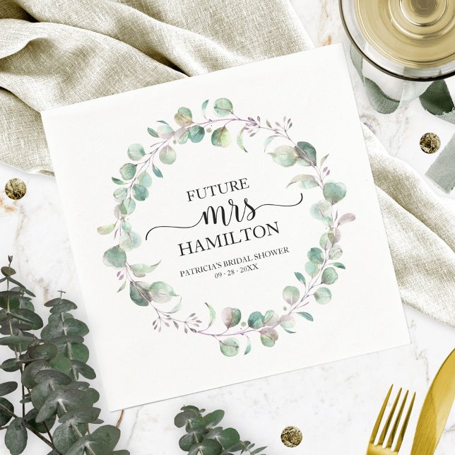 Servilleta De Papel De Señorita a Señora Greenery Eucalipto Despedida  (Subido por el creador)