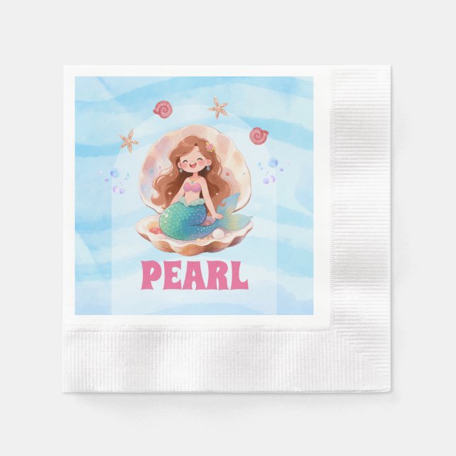 Servilleta de papel de sirena en acuarela bajo el  (Anverso)