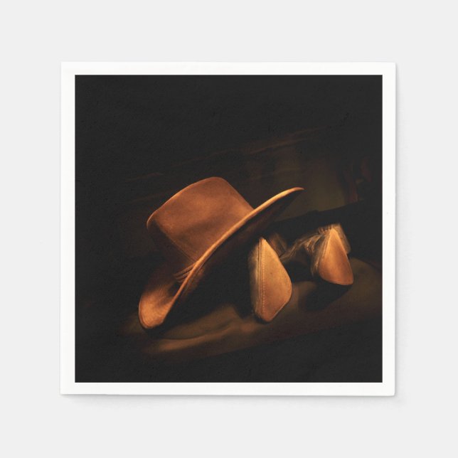 Servilleta de papel de sombrero y botas de vaquero (Anverso)