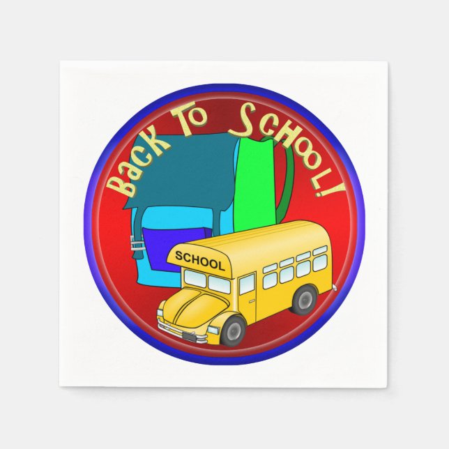 Servilleta De Papel De Vuelta Al Autobús Escolar Y Mochila Azul (Anverso)