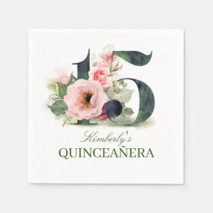 Servilleta De Papel Décimo quinto cumpleaños floral de Quinceanera