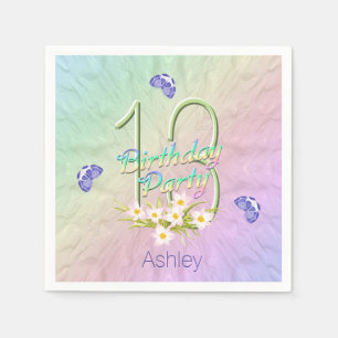 Servilleta De Papel décimotercero Mariposas y Wildflowers de la fiest