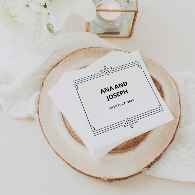 Servilleta De Papel Deco moderno | Elegante Boda blanco y negro (Elegant, art deco style wedding napkins in black and white)