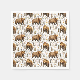 Servilleta De Papel Decoración de cabaña de oso pardo Bosque  
