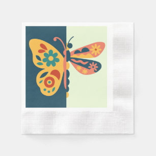 Servilleta De Papel Decoración de mariposa colorida con elementos flor