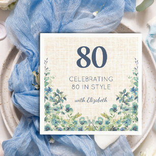 Servilleta De Papel Decoración de mesa de lino botánico azul para cump