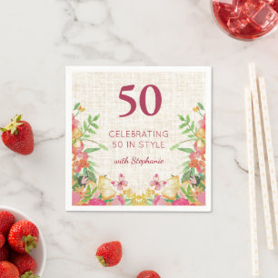 Servilleta De Papel Decoración de mesa de lino floral audaz para cumpl
