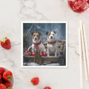 Servilleta De Papel Decoración de Navidad de Trineo Nevado Jack Russel