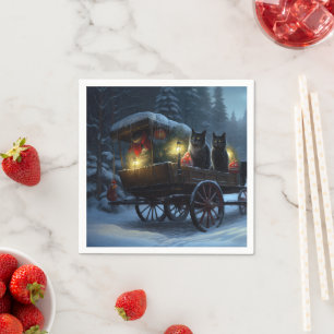 Servilleta De Papel Decoración de Navidad Paseo en Trineo de Gato Negr