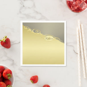 Servilleta De Papel Decoración dorada de lujo en oro y plata, Monogram