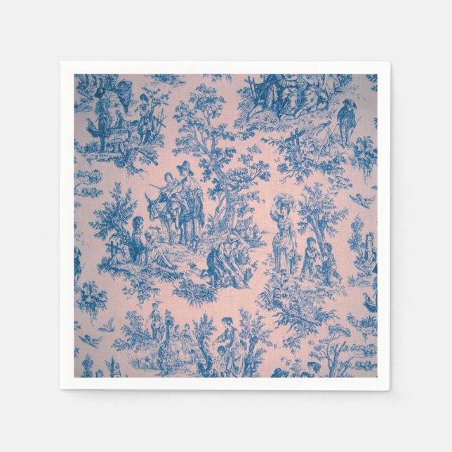Servilleta De Papel Decoración elegante rosa azul toile de jouy (Anverso)
