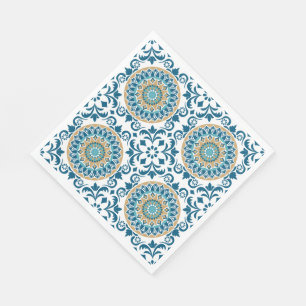 Servilleta De Papel Decoración Oriental Vintage Azul, Marrón y Blanco
