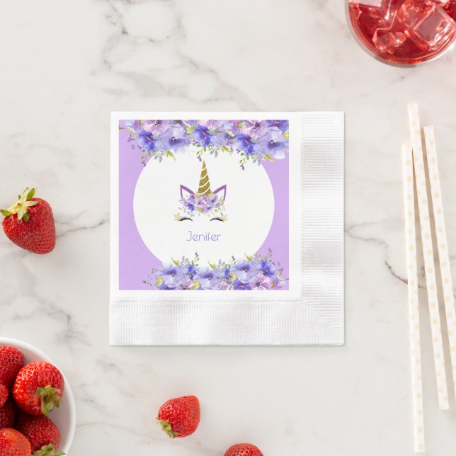 Servilleta De Papel Decoraciones de cumpleaños de Unicornio violeta fr (In situ)