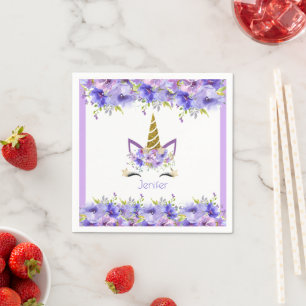 Servilleta De Papel Decoraciones de cumpleaños de unicornio violeta fr