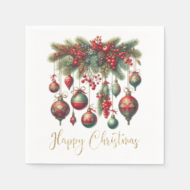 Servilleta De Papel Decoraciones navideñas felices (Anverso)