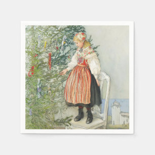 Servilleta De Papel Decorando el árbol de Navidad - Carl Larsson