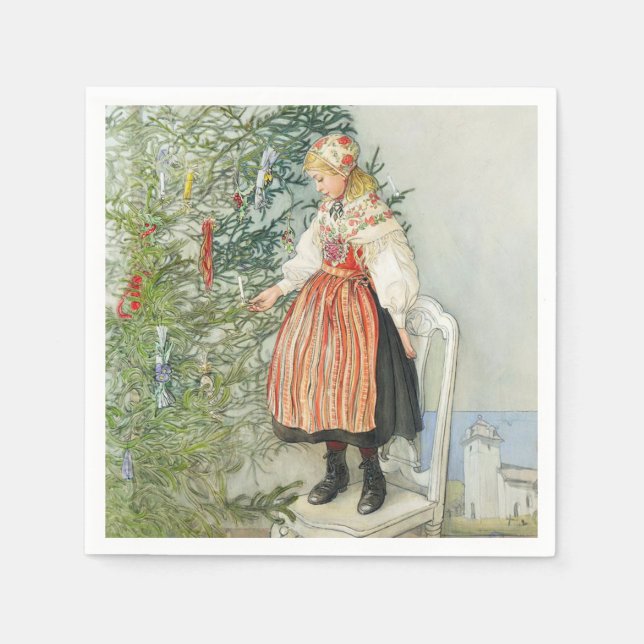 Servilleta De Papel Decorando el árbol de Navidad - Carl Larsson (Anverso)