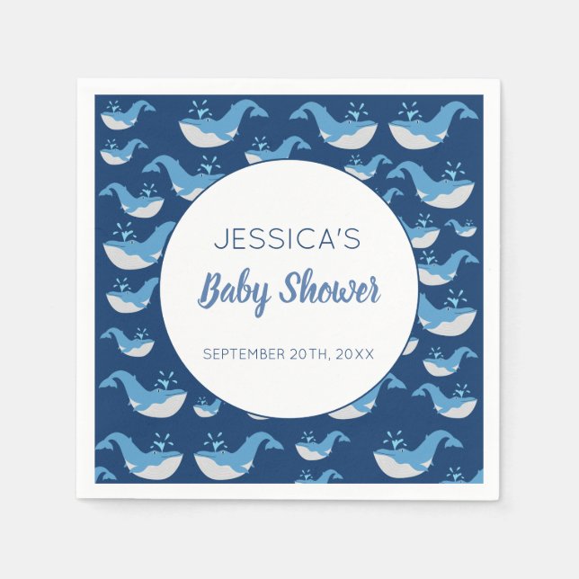 Servilleta De Papel Deep Blue Ocean Whale Baby Boy Baby Shower (Anverso)