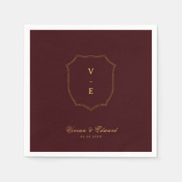 Servilleta De Papel Deep Burgundy & Gold Crest Monogram Winter Wedding