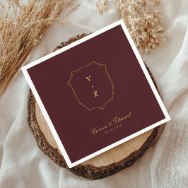 Servilleta De Papel Deep Burgundy & Gold Crest Monogram Winter Wedding