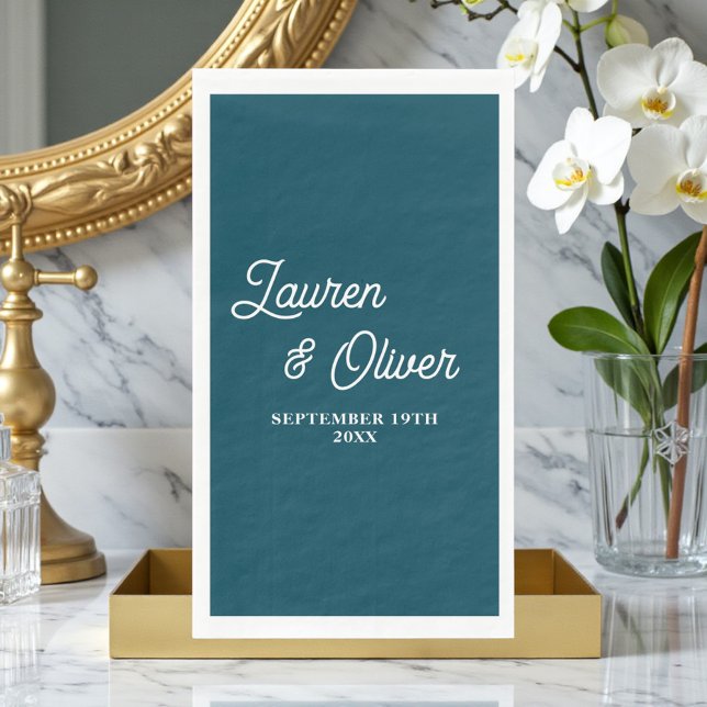 Servilleta De Papel Deep Teal Script Minimalist Wedding (Subido por el creador)