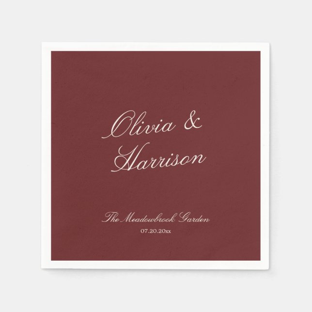 Servilleta De Papel Deep Wine Classic Calligraphy Wedding (Anverso)