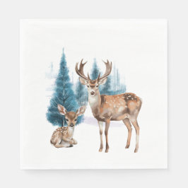 Servilleta De Papel Deer and doe with snowy pine tree