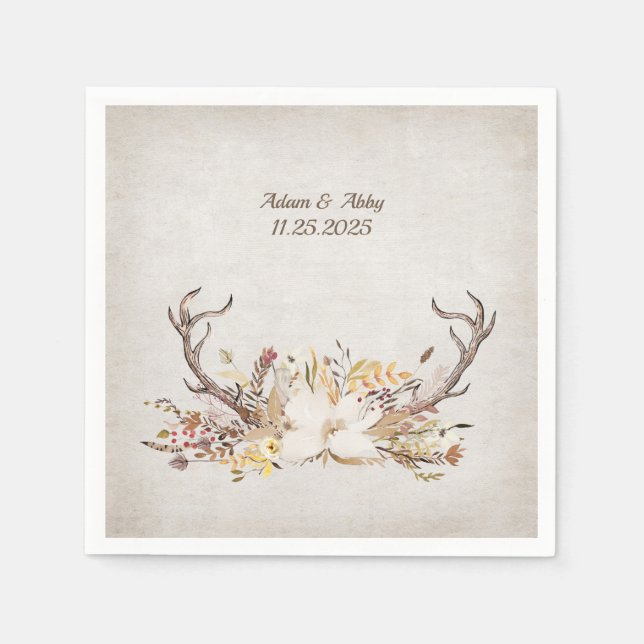Servilleta De Papel Deer Antler con ramo de flores (Anverso)