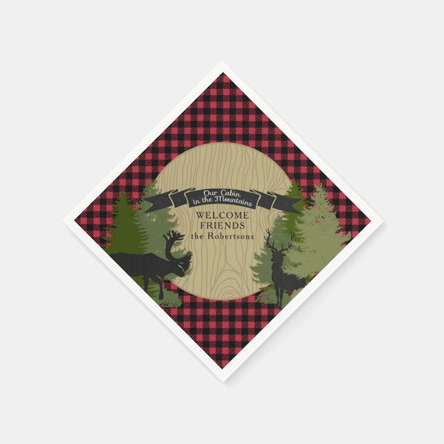 Servilleta De Papel Deer Antlers Lumberjack Plaid Mountain Cabina Art (Borde)