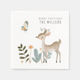 Servilleta De Papel Deer de acuarela minimalista y mariposa
