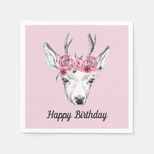 Servilleta De Papel Deer de flores acuáticas | Añadir el texto (Anverso)