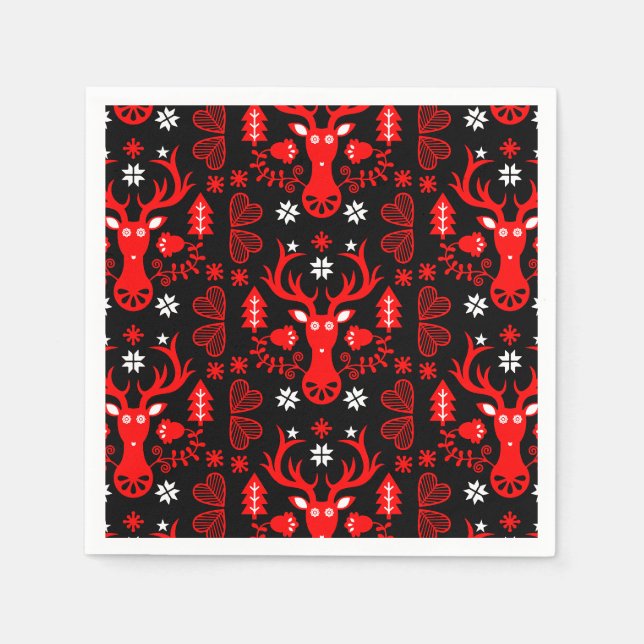 Servilleta De Papel Deer de Navidades rojos escandinavos (Anverso)