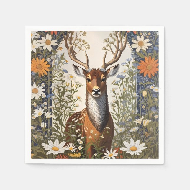 Servilleta De Papel Deer en medio de flores de margarita (Anverso)