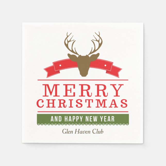 Servilleta De Papel Deer Head Merry Christmas (Anverso)