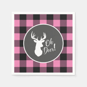 Servilleta De Papel Deer Hunting Lodge Baby Shower Antlers Chica Pink