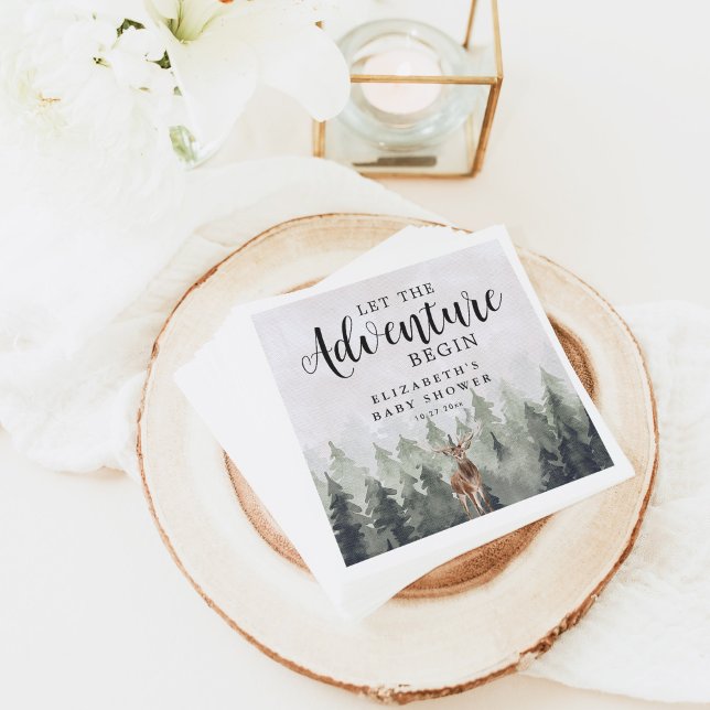Servilleta De Papel Deer Misty Pine Forest Adventure Baby Shower (Subido por el creador)