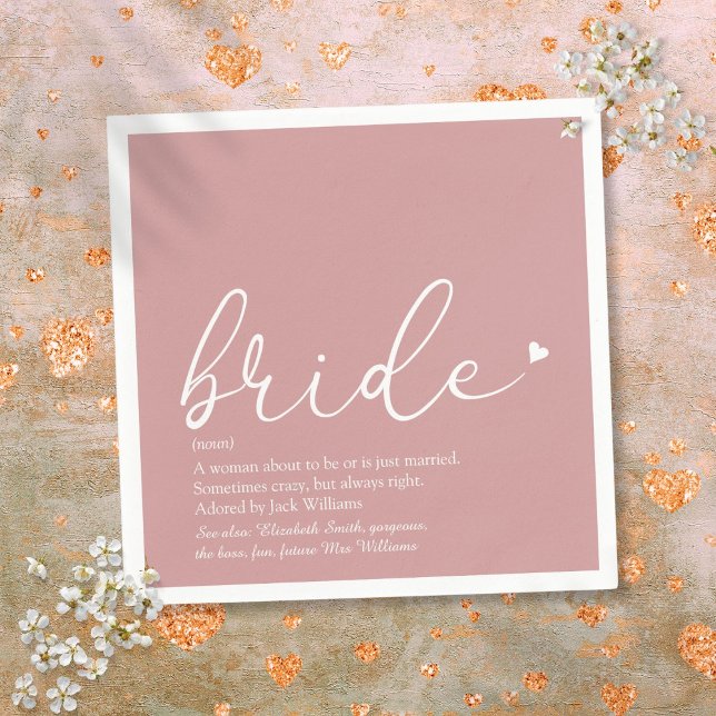 Servilleta De Papel Definición de novia Ducha de novia Rubor Guión ros (Bride Definition Bridal Shower Blush Pink Script Napkins)