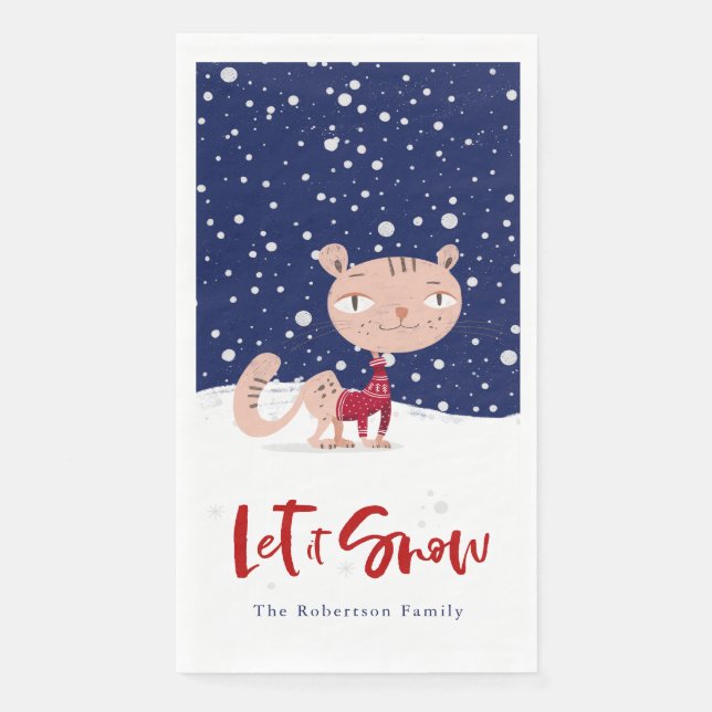 Servilleta De Papel Déjenla nieve - Gato lindo en suéter invernal (Anverso)