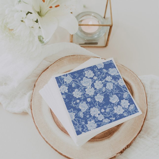 Servilleta De Papel Delft Blue White Chinoiserie Bird Peonies Garden (Subido por el creador)