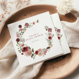 Servilleta De Papel Delicada caída Borgoña Floral Wreath Bridal Ducha