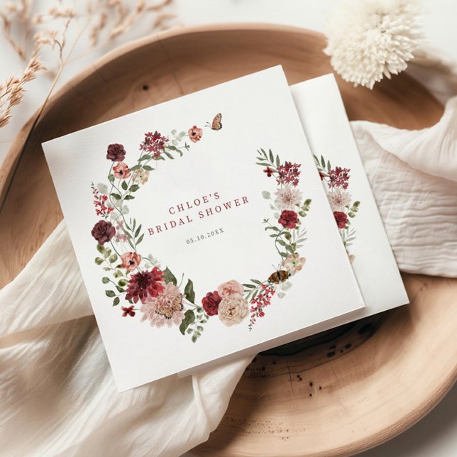 Servilleta De Papel Delicada caída Borgoña Floral Wreath Bridal Ducha (Subido por el creador)